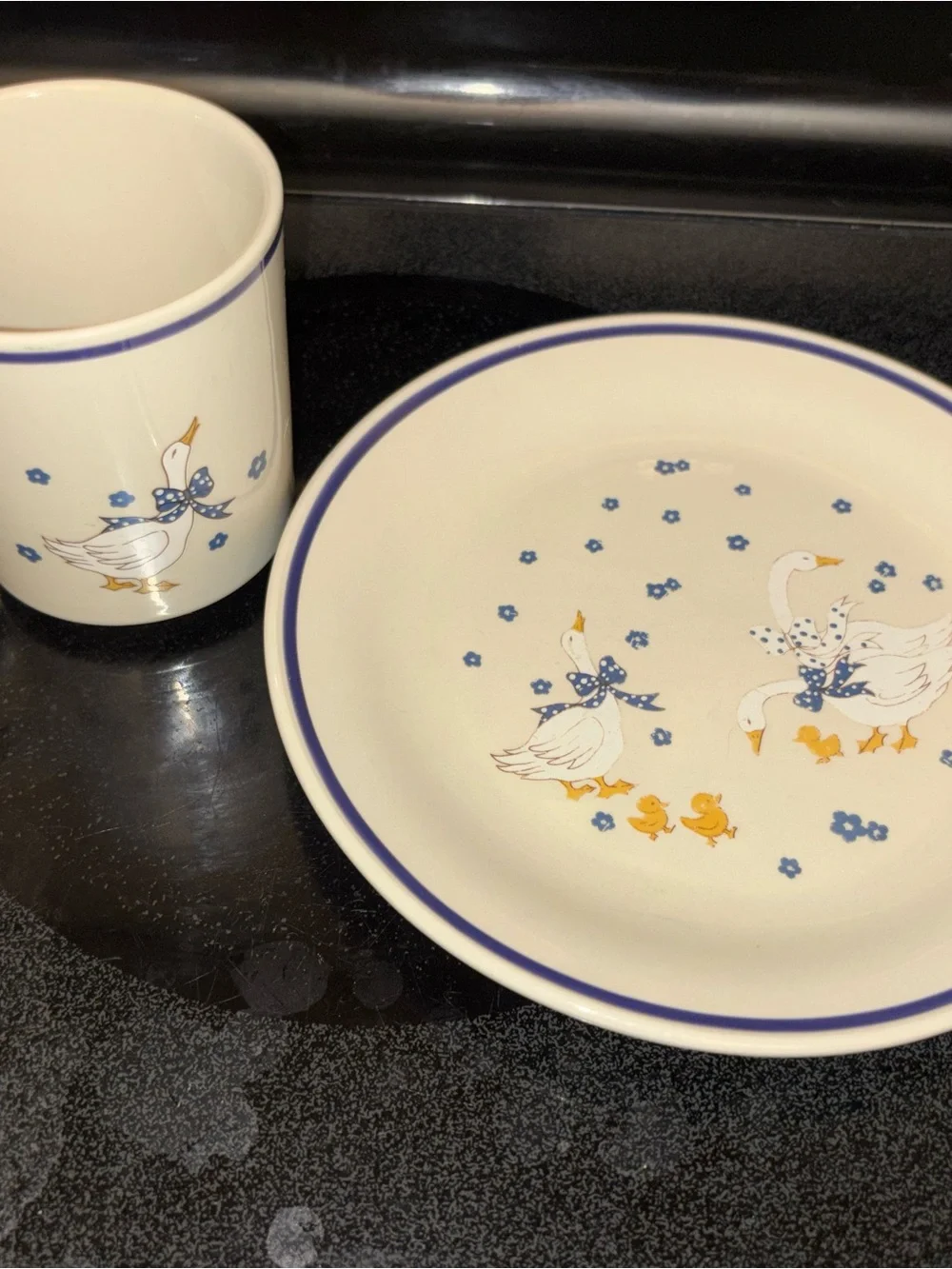 White goose Vtg plate coffee mug cottage core